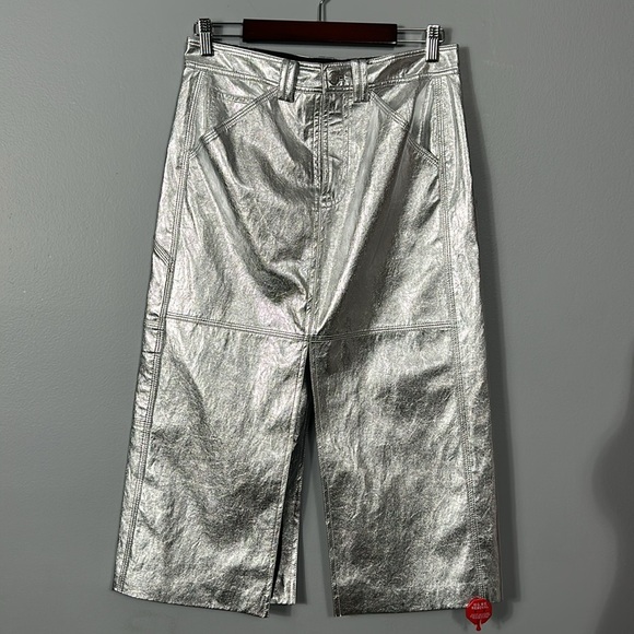 A.L.C.Alden Vegan Leather Midi Pencil Skirt Silver Metallic size 6 - Picture 10 of 17